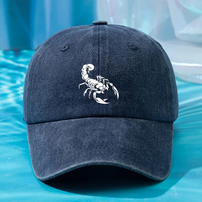Retro Washed Baseball Cap Scorpion Print