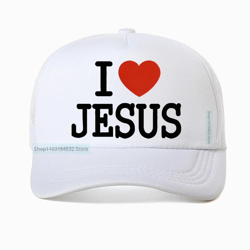 I Love Jesus Print Mesh Breathable Baseball Cap