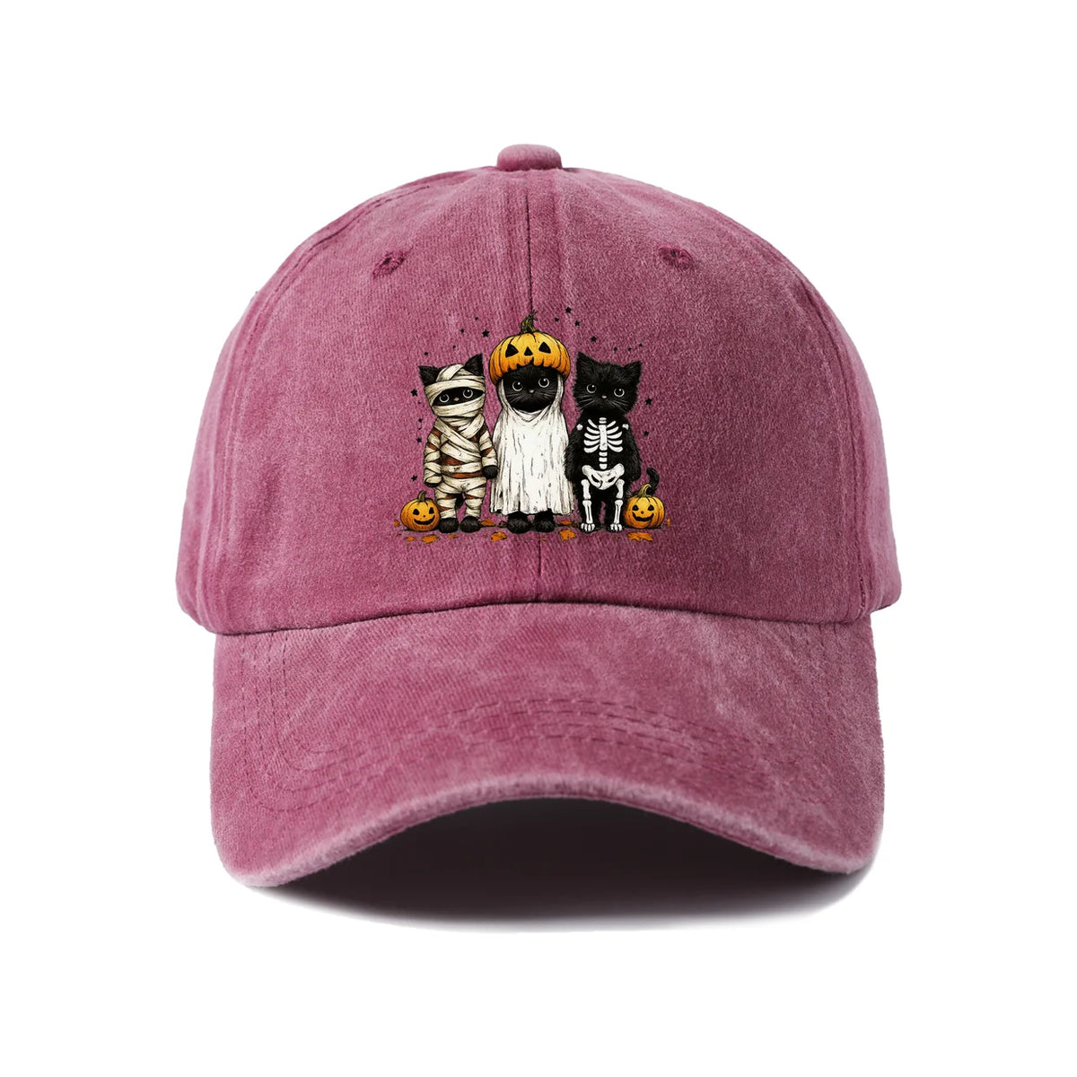 Halloween Mummy Ghost and Cats Baseball Cap