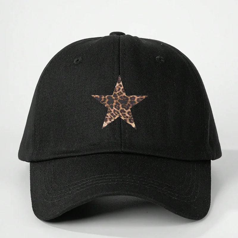 Leopard Print Star Soft Cotton Baseball Cap Unisex