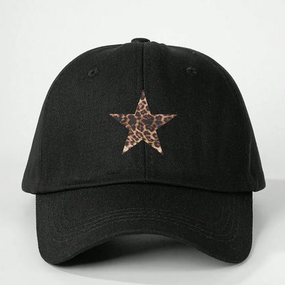Leopard Print Star Soft Cotton Baseball Cap Unisex