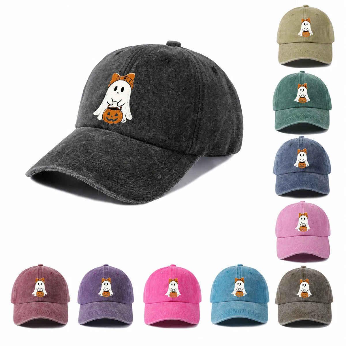 Ghost Girl with Pumpkin Graphic Baseball Cap