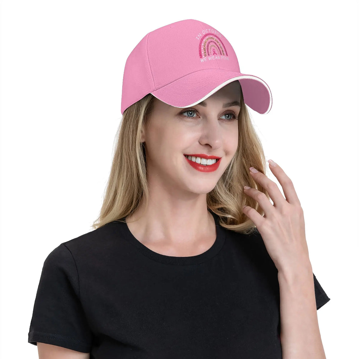 October We Wear Pink Rainbow Breast Cancer Awareness Ribbon Sandwich Cap Baseball Cap