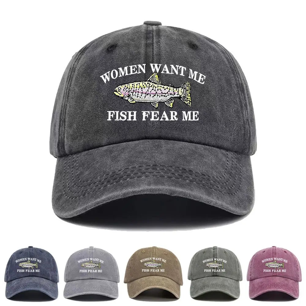 Women Want Me Fish Fear Me Washed Baseball Cap