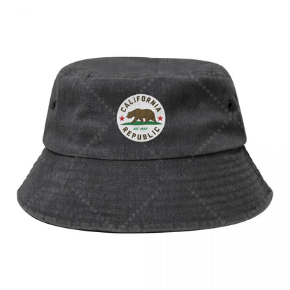 California Republic Sticker Unisex Cotton Bucket Hats