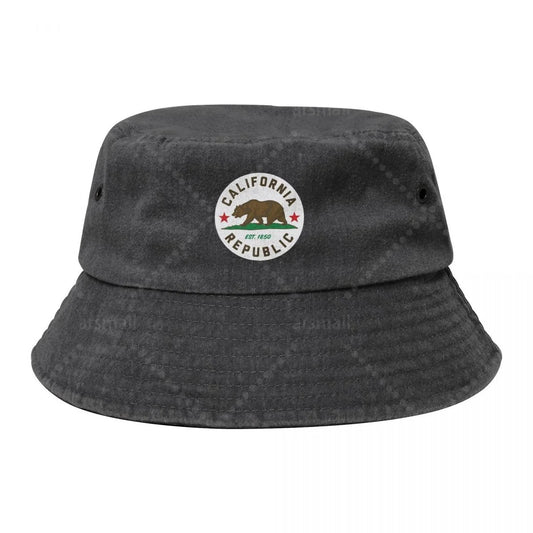California Republic Sticker Unisex Cotton Bucket Hats