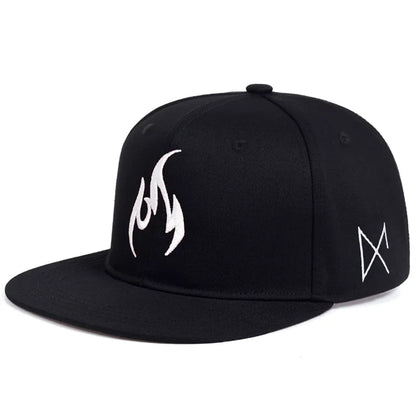 Unisex Flame Embroidered Snapback Hat