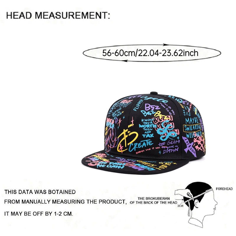Flat Edge Hat Color Graffiti Letter Printed Snapback Hat