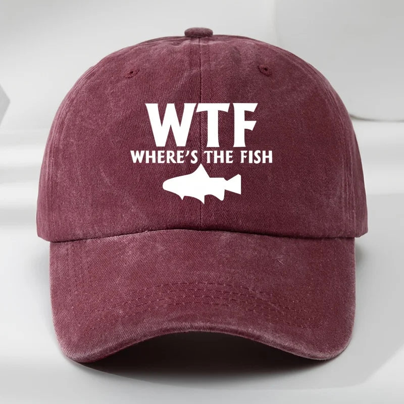 WTF Fish Print Outdoor Men's Washed Baseball Cap
