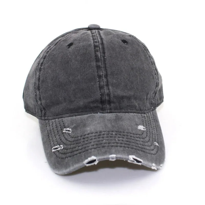 Solid Distressed Perforated Mesh Washed Baseball Cap
