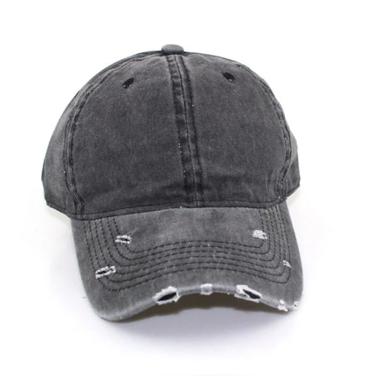 Solid Distressed Perforated Mesh Washed Baseball Cap