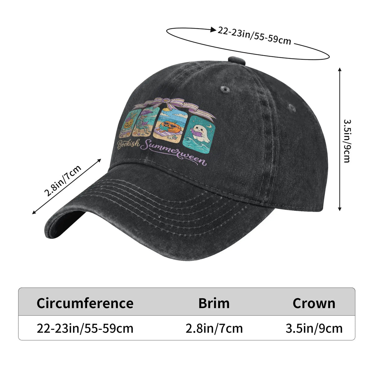 Summerween Beach Reading Ghost Pumpkin Skeleton Lover Cap Novelty Baseball Cap