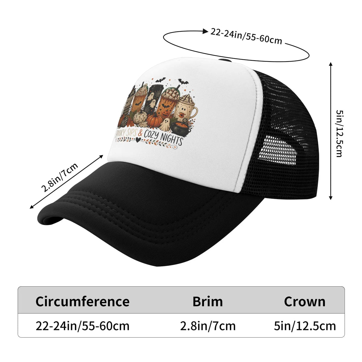Unisex Coffee Ghost Spooky Fall Trucker Hats Mesh Baseball Cap