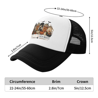 Unisex Coffee Ghost Spooky Fall Trucker Hats Mesh Baseball Cap
