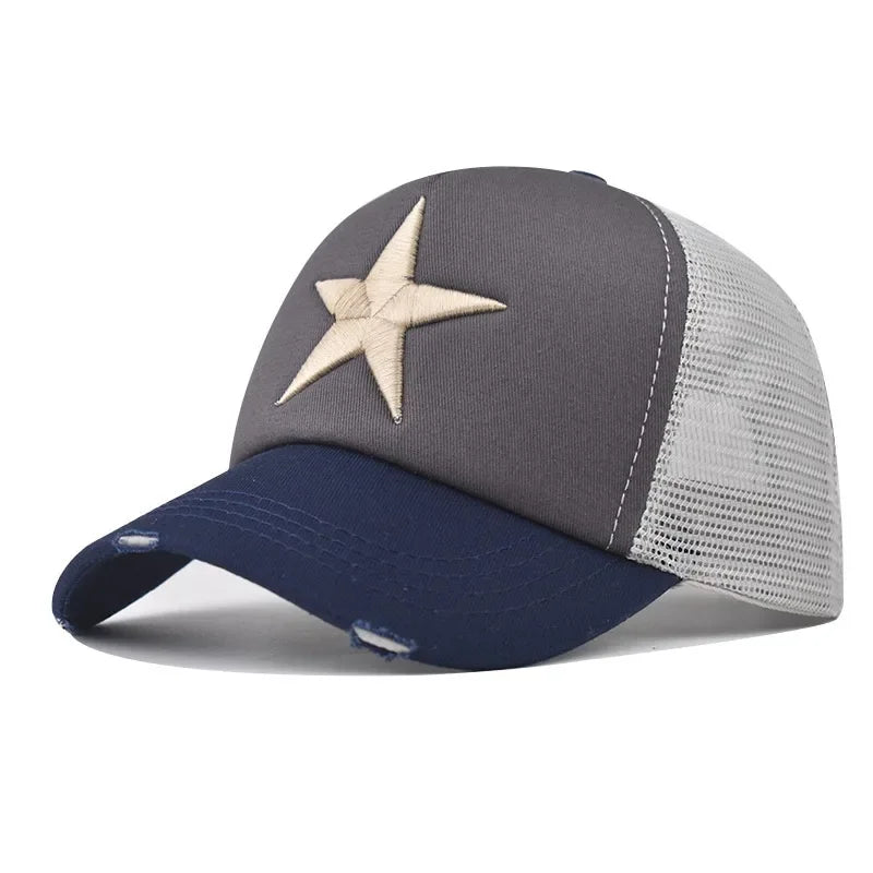 New Style Unisex Adjustable Mesh Cap Casual Plain Embroidery Five-Star Cotton Baseball Cap For Women Men
