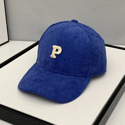 Autumn And Winter Warm Corduroy Baseball Cap With Letter Stickers