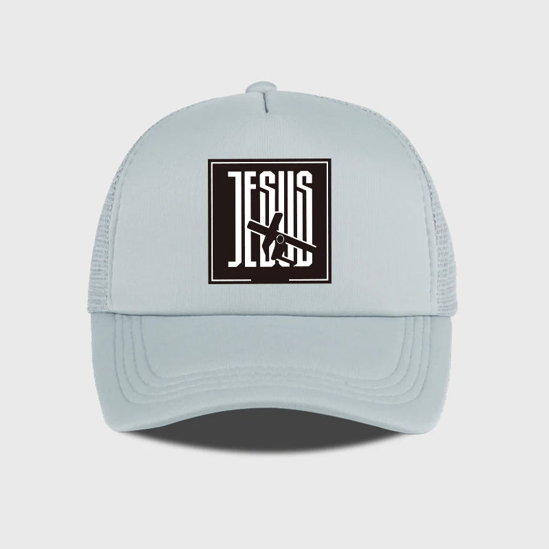 JESUS Cross-Print Sponge Mesh Cap Baseball Cap
