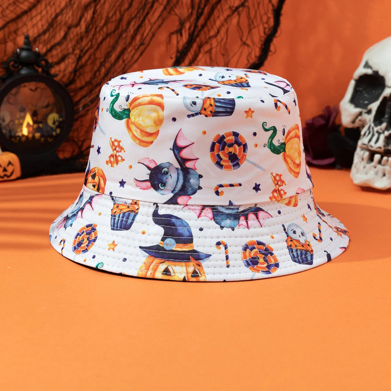 Cross-border Halloween Atmosphere, Fashionable Printed Rose Finger Skull Bucket Hat