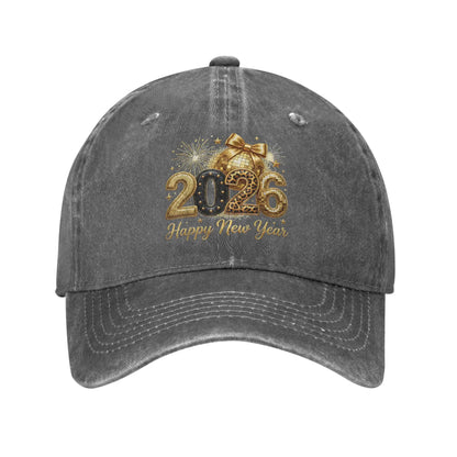 Summer Happy New Year Party 2026 Disco Ball Bow Baseball Cap