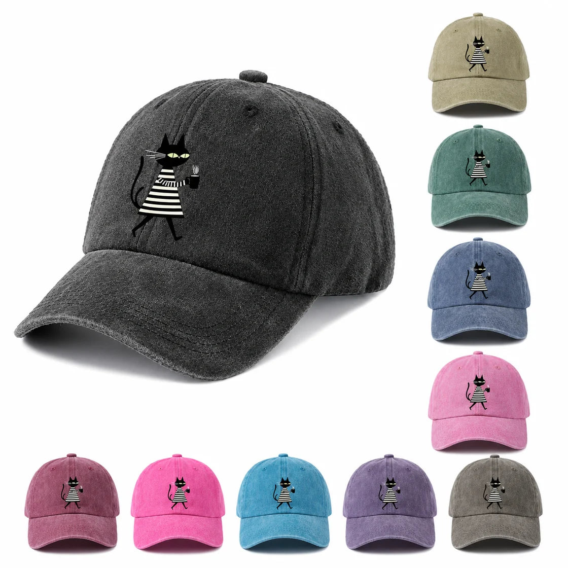 Minimal Black Cat Baseball Cap