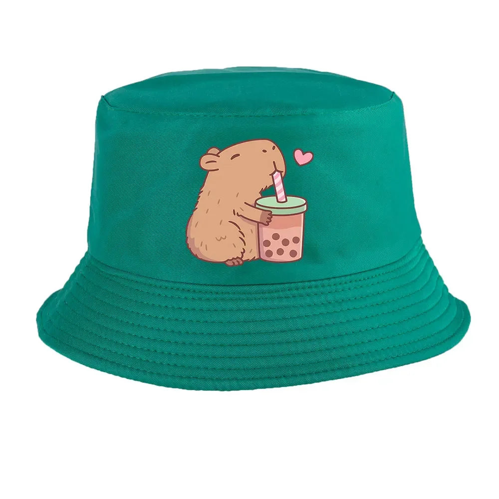 Summer Spring Ladies Cotton Korean Casual  Sunprotection Capybara Bucket Hat