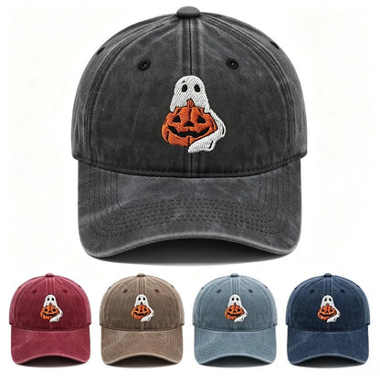 Vintage Washed Ghost Wrapping Pumpkin Embroidery Baseball Cap