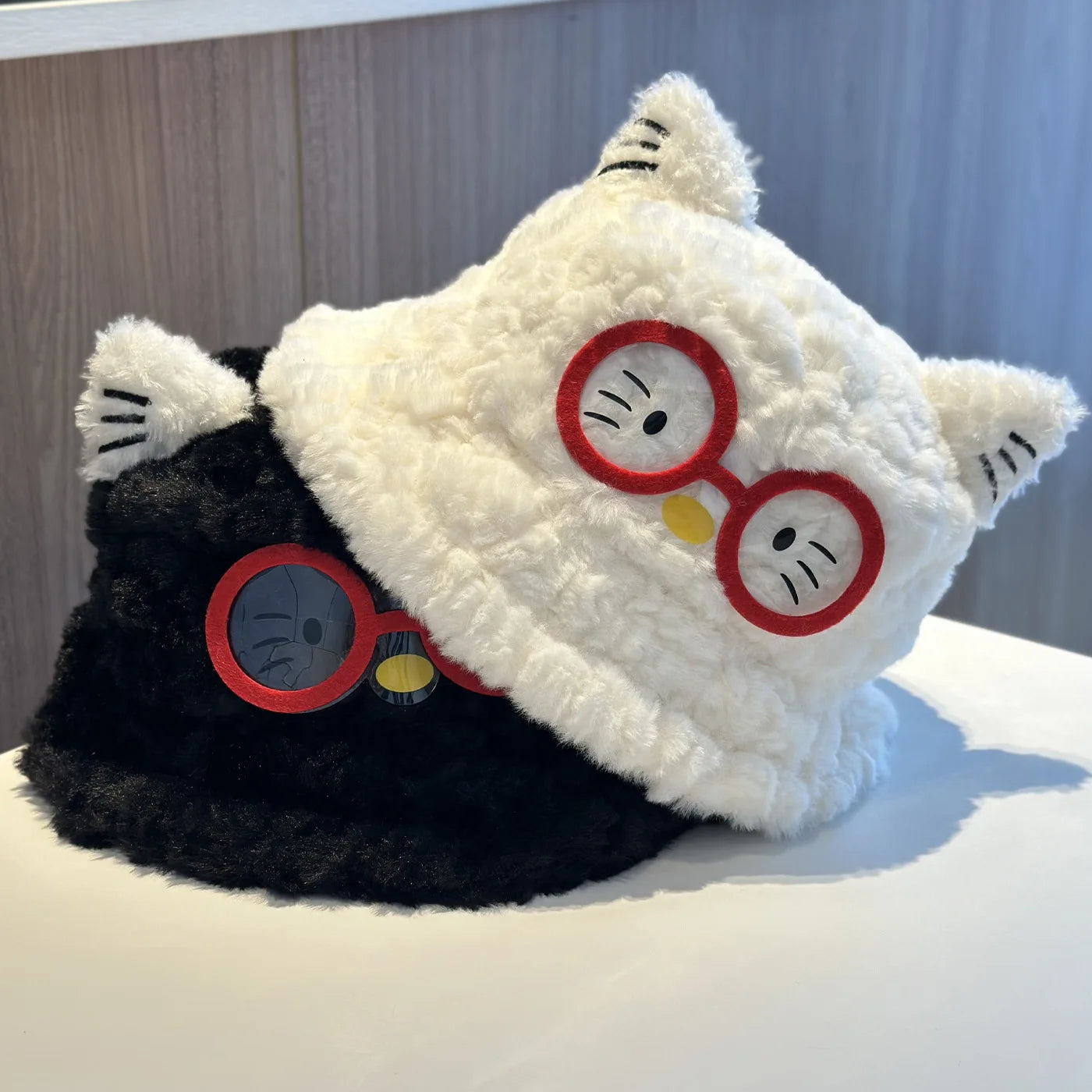 Cute Glasses Cartoon Plush Fisherman Hat Autumn Winter Warm Windproof Bucket Hats