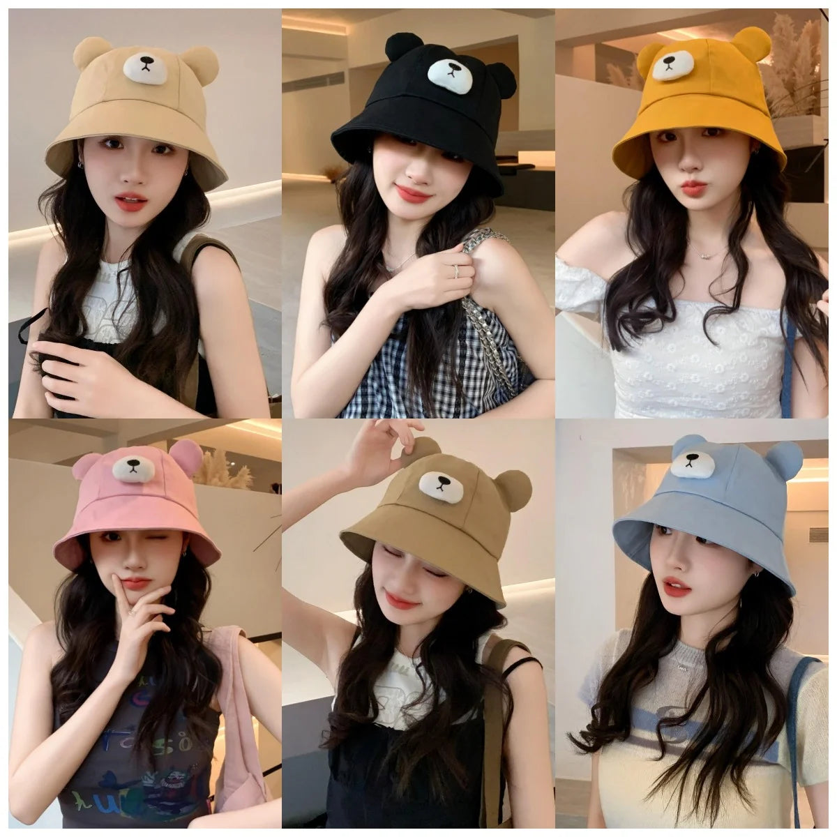 Spring Summer Bucket Hat For Women Men Cute Dog Ear Bear Nose Cartoon