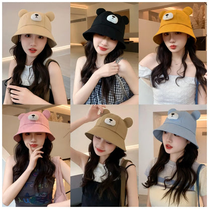 Spring Summer Bucket Hat For Women Men Cute Dog Ear Bear Nose Cartoon