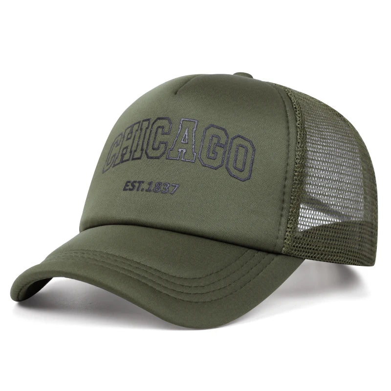 Summer Men Mesh Baseball Cap Outdoor Sport Chicago Letter