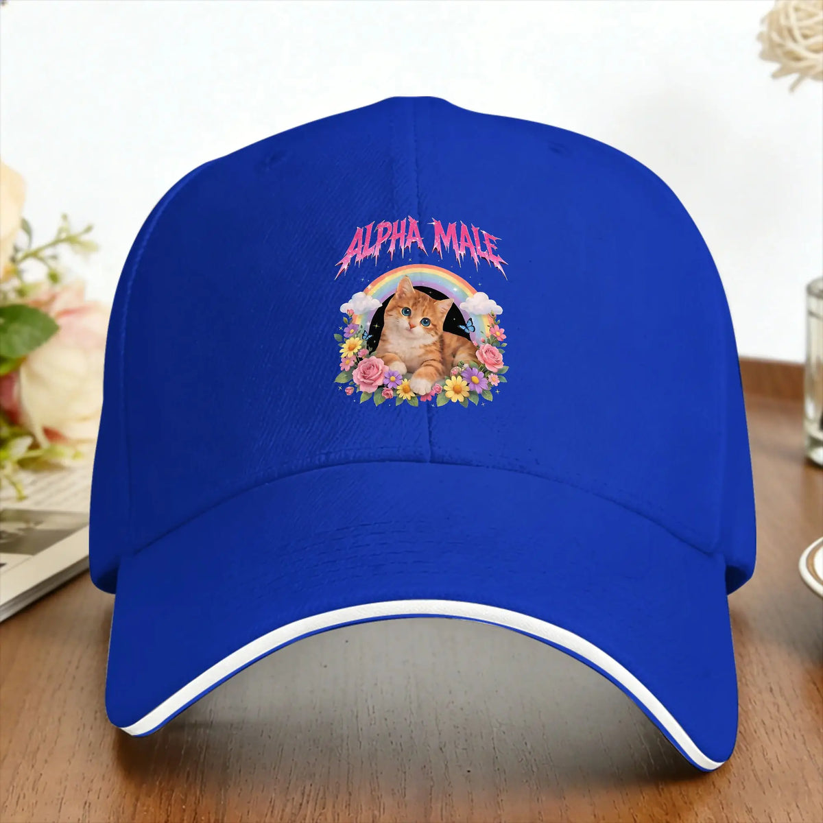 Alpha Male Funny Kitten Rainbow Floral Hilarious Cat Meme Cat Lovers Baseball Cap