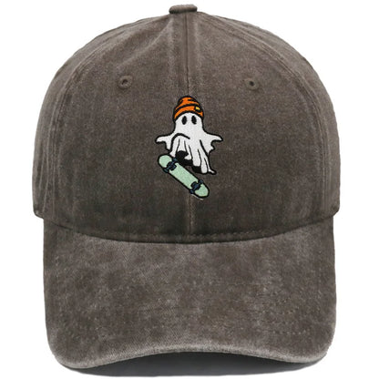 Vintage Washed Cool Skateboarding Ghost Embroidery Baseball Cap