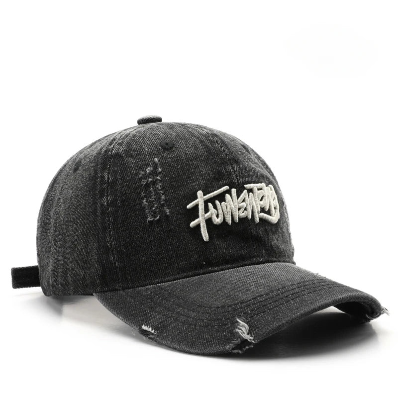 Japanese Retro Washed Denim Letter Embroidered Cap Outdoor Sports Men Baseball Cap
