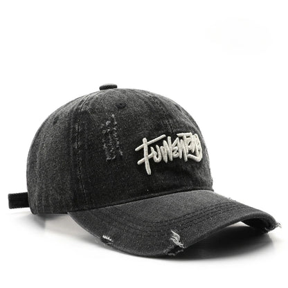 Japanese Retro Washed Denim Letter Embroidered Cap Outdoor Sports Men Baseball Cap