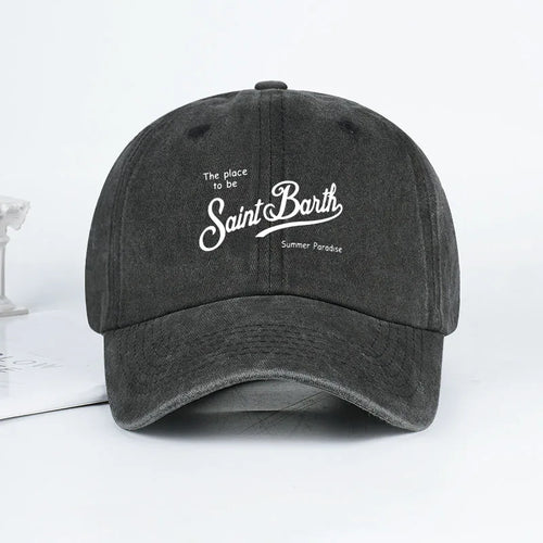 Saint Barth "The Place To Be" Print Washed Baseball Cap