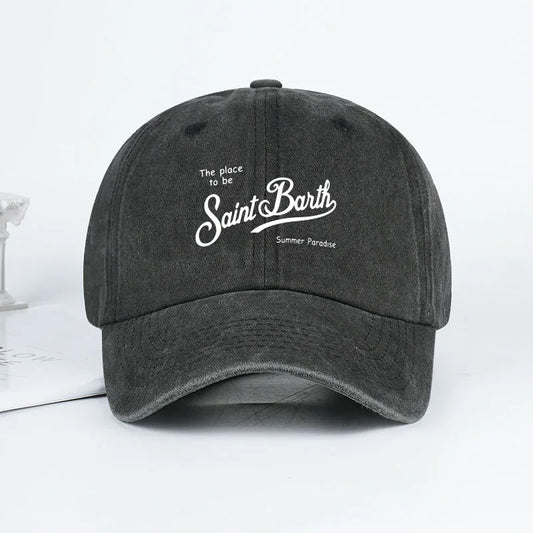 Saint Barth "The Place To Be" Print Washed Baseball Cap