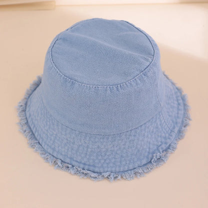 New Washed Denim Solid Color Fringed