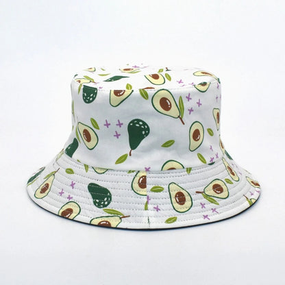Unisex Avocado Print Bucket Fisherman's Hat Korean Style Reversible Basin Hat Boys & Girls