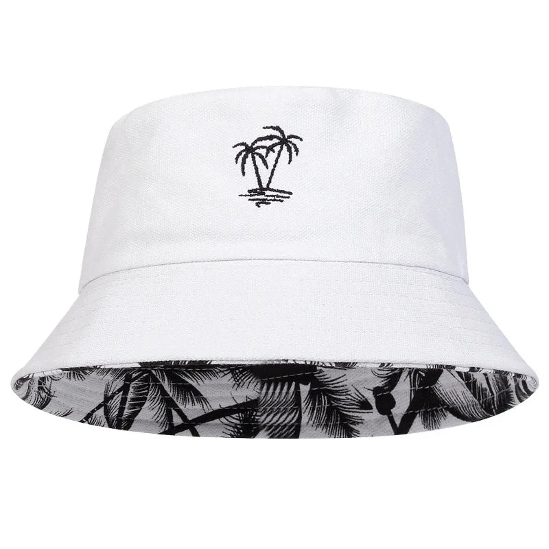 Unisex Coconut Tree Embroidery Double Sided Wearing Bucket Hats