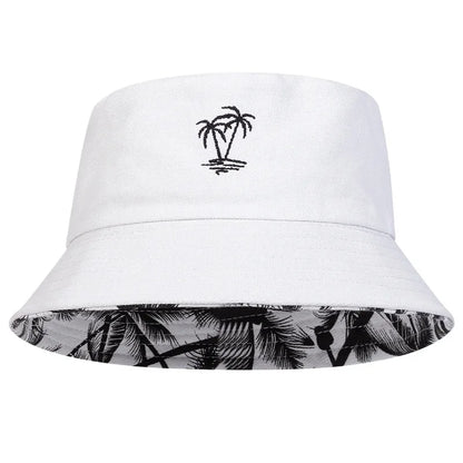 Unisex Coconut Tree Embroidery Double Sided Wearing Bucket Hats