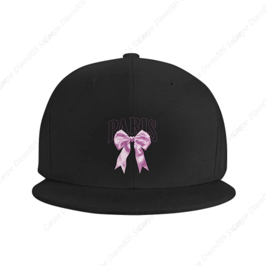 Paris Chic Snapback Cap With Purple Heart-Shaped Ribbon Print 2d