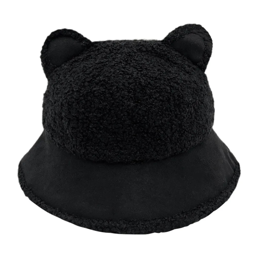 Korean Style Fuzzy Winter Bucket Hat Windproof Fluffy Plush Warm Hats