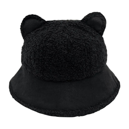 Korean Style Fuzzy Winter Bucket Hat Windproof Fluffy Plush Warm Hats