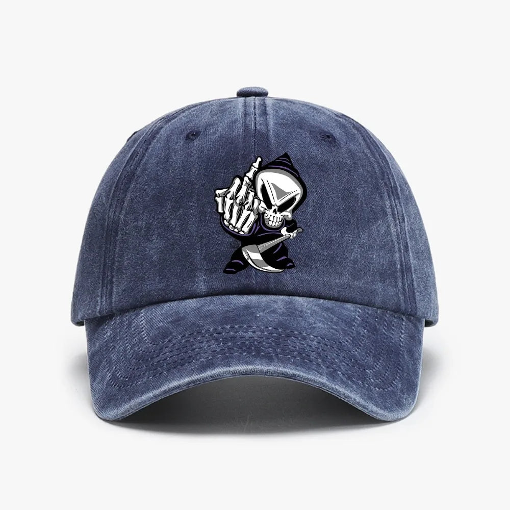 Skull Middle Finger Print Baseball Cap