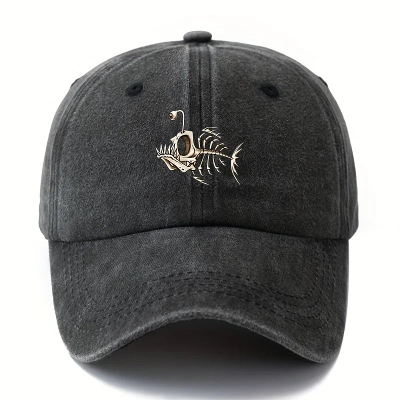 Fishbone Printed Baseball Cap Classic Retro Curved Brim
