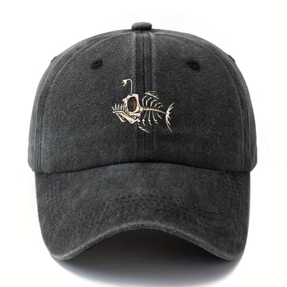 Fishbone Printed Baseball Cap Classic Retro Curved Brim