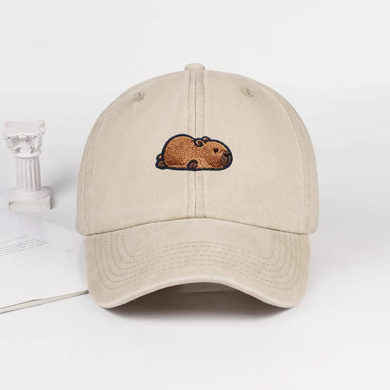 Multi-color Washed Capybara Embroidered Baseball Cap