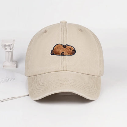 Multi-color Washed Capybara Embroidered Baseball Cap