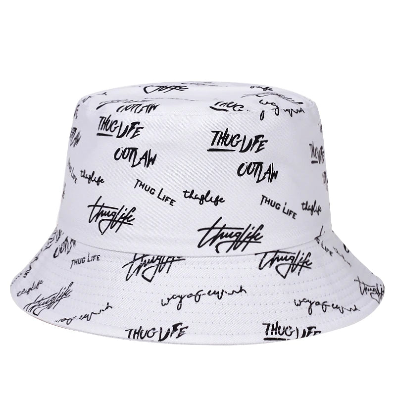 Unisex Double Sided Wearable Thug Life Embroidery Personality Bucket Hats