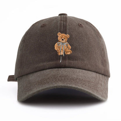 Bow Bear Print Washed Baseball Cap For Adults